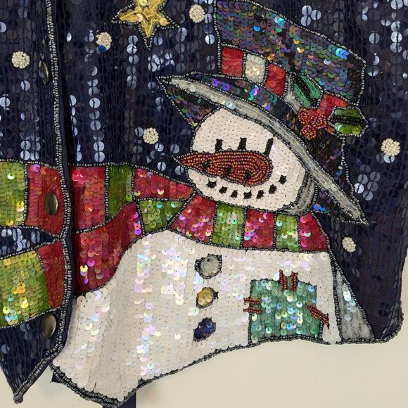Vintage Sequin Christmas Snowman Vest The Quaker Factory - Picture 4 of 7